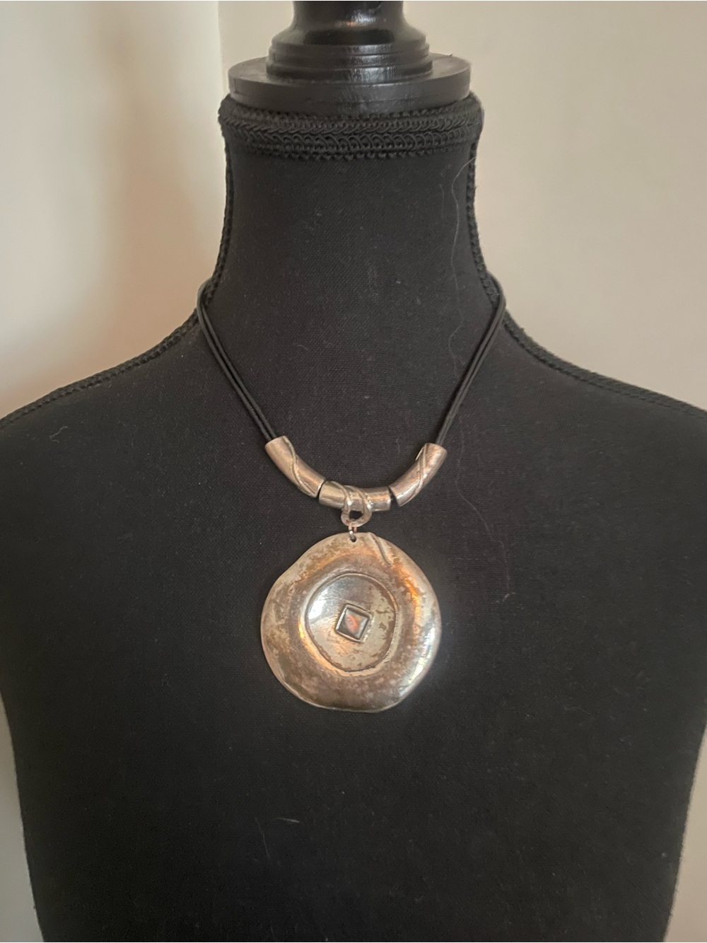 Silver-Tone Round Medallion Pendant Necklace in Silver